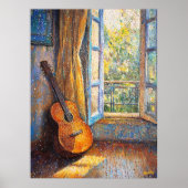 Pointillisme Gitaar van Sunlit Window – Vibrant Poster (Voorkant)