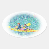Pointillisme Kajak Scène Schilderen, ovale sticker (Voorkant)