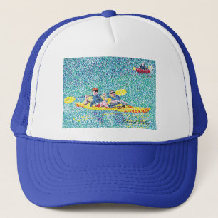 Pointillisme kajak scene, schilderij van Cheryl Pa Trucker Pet