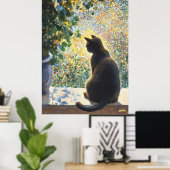 Pointillisme Kat op vensterbank in zonlicht Poster (Thuiskantoor)