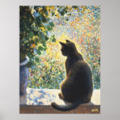 Pointillisme Kat op vensterbank in zonlicht Poster (Voorkant)