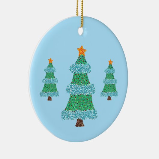 Pointillisme kerstbomen op blauw, Ornamenten (Rechts)