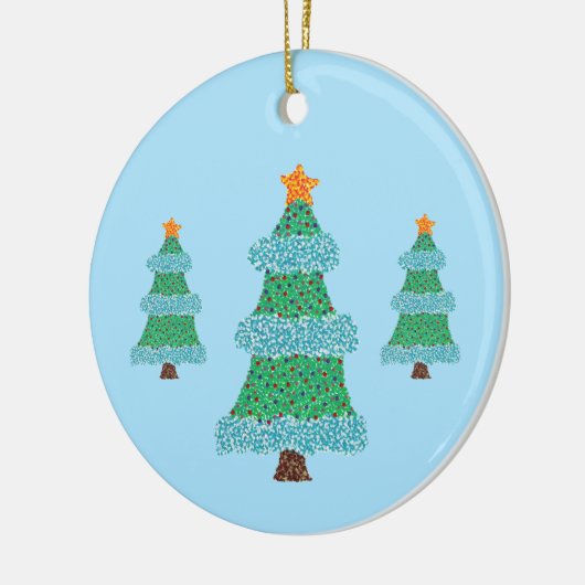 Pointillisme kerstbomen op blauw, Ornamenten (Links)