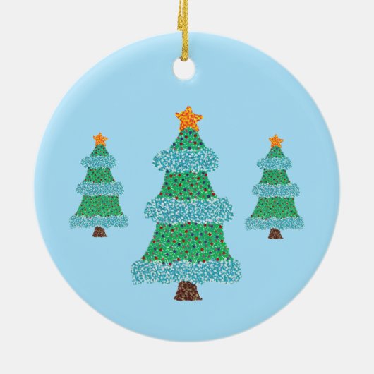 Pointillisme kerstbomen op blauw, Ornamenten (Achterkant)