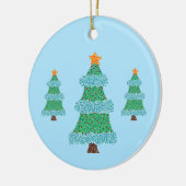 Pointillisme Kerstbomen op Blauw, Sieraden Keramisch Ornament (Links)