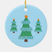 Pointillisme Kerstbomen op Blauw, Sieraden Keramisch Ornament (Achterkant)