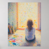 Pointillisme Kinderschilderkunst in een zonovergot Poster (Voorkant)