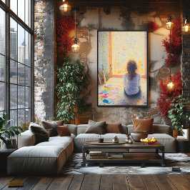 Pointillisme Kinderschilderkunst in een zonovergot Poster