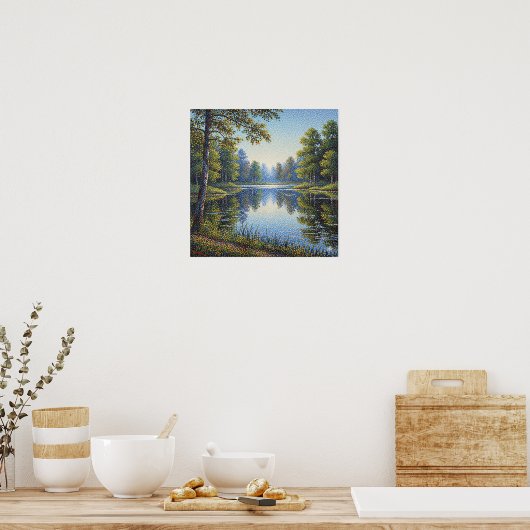 Pointillisme Lake Landscape Poster (Keuken)