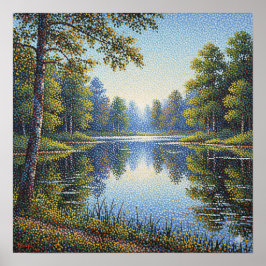 Pointillisme Lake Landscape Poster