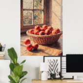 Pointillisme Mand met appels bij zonovergoten vens Poster (Thuiskantoor)