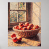 Pointillisme Mand met appels bij zonovergoten vens Poster (Voorkant)