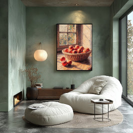 Pointillisme mand van appels door zonovergoten raa poster