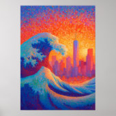 Pointillisme Oceaan Golf New York Silhouet Poster (Voorkant)