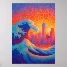 Pointillisme Oceaan Golf New York Silhouet Poster