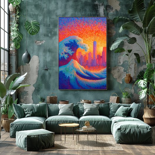 Pointillisme Oceaan Golf New York Silhouet Poster