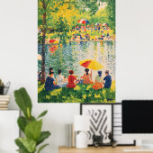 Pointillisme Parkscène met Levendige Zomer Kleuren Poster (Thuiskantoor)