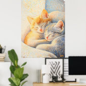Pointillisme Slaap Kittens in het zonlicht - Gezel Poster (Thuiskantoor)
