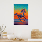 Pointillisme Strand Zonsondergang met Dravend Paar Poster (Keuken)
