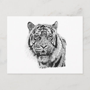 Pointillisme Tijger Kop Zwart & Wit Natuur Kunst Briefkaart