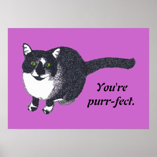 Pointillisme Tuxedo Cat Uw bericht Posters (Voorkant)