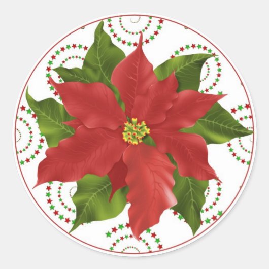 Pointsettia Kerstcupcake Stickers (Voorkant)