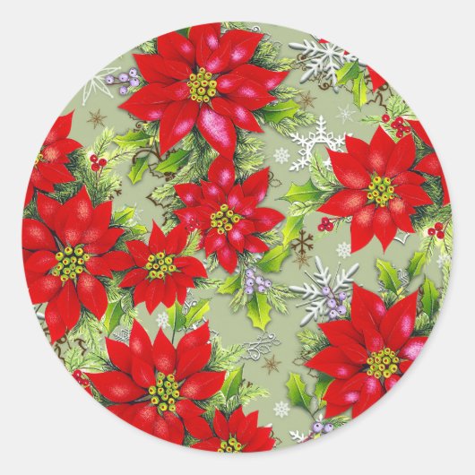 Pointsettia x -mas design ronde sticker (Voorkant)
