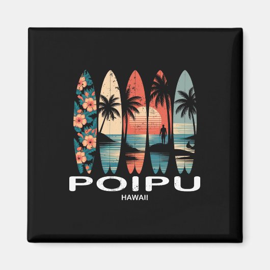 Poipu Beach Hawaï Surfersboard Surfen Retro Magneet (Voorkant)