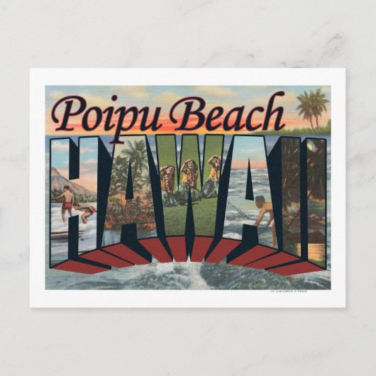 Poipu Beach, Hawaii - grote letterscènes Briefkaart (Voorkant)