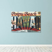 Poipu Beach, Hawaii - grote letterscènes Canvas Afdruk (Insitu (Houten vloer))