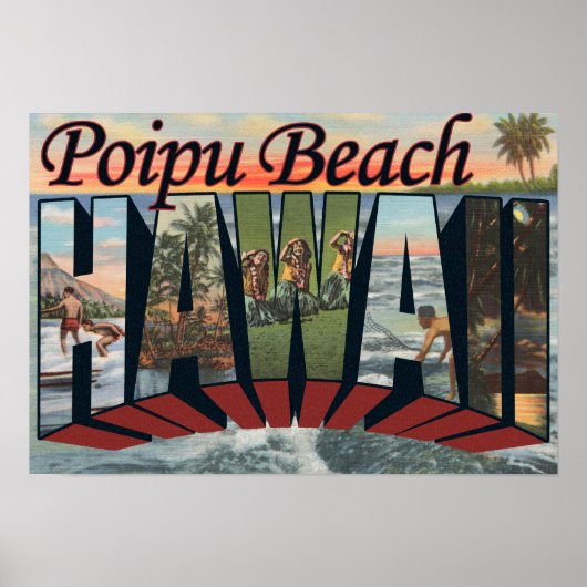 Poipu Beach, Hawaii - grote letterscènes Poster (Voorkant)