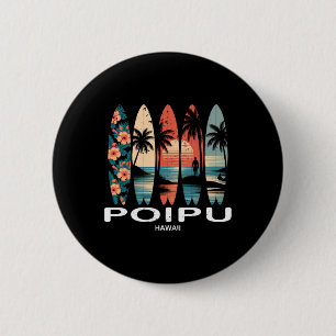 Poipu Beach Hawaii Surfplank Surfen Retro Ronde Button 5,7 Cm