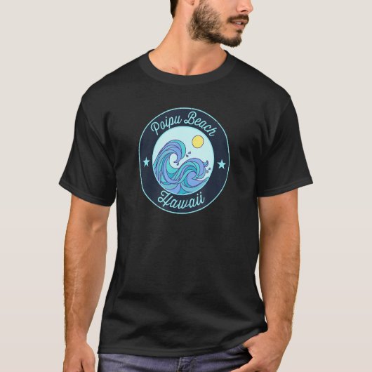 Poipu Beach Hi Hawaii Souvenir Nautical Surfer Gra T-shirt (Voorkant)