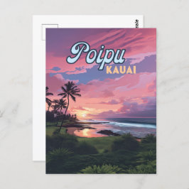 Poipu Kauai Hawaii Beach Palmbomen Retro Briefkaart