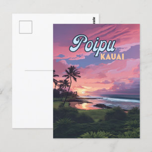 Poipu Kauai Hawaii Beach Palmbomen Retro Briefkaart