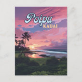 Poipu Kauai Hawaii Beach Palmbomen Retro Briefkaart (Voorkant)