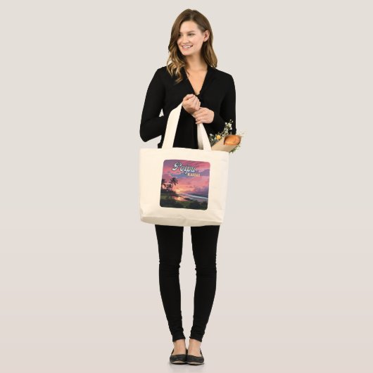 Poipu Kauai Hawaii Beach Palmbomen Retro Grote Tote Bag (Voorkant (model))