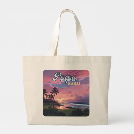 Poipu Kauai Hawaii Beach Palmbomen Retro Grote Tote Bag (Achterkant)