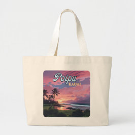 Poipu Kauai Hawaii Beach Palmbomen Retro Grote Tote Bag