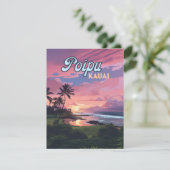 Poipu Kauai Hawaii Beach Palmbomen Retro Kaart (Staand voorkant)