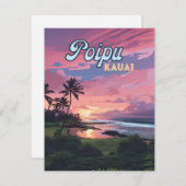 Poipu Kauai Hawaii Beach Palmbomen Retro Kaart (Voorkant / Achterkant)