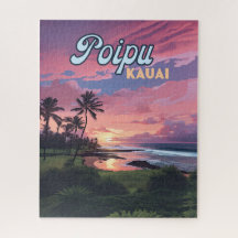 Poipu Kauai Hawaii Beach Palmbomen Retro