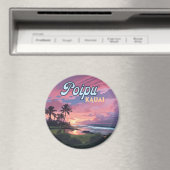 Poipu Kauai Hawaii Beach Palmbomen Retro Magneet (Insitu (Vaatwasser))