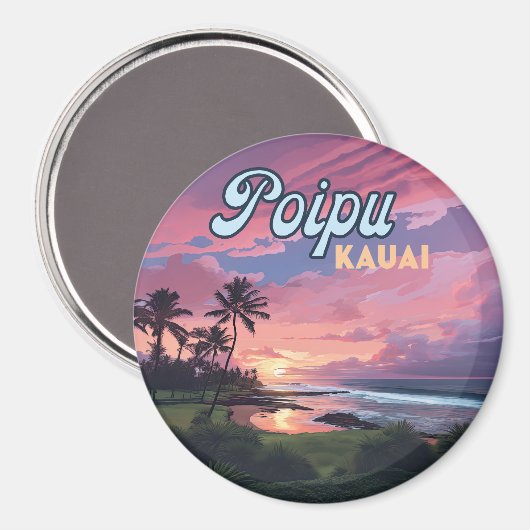 Poipu Kauai Hawaii Beach Palmbomen Retro Magneet (Voorkant / Achterkant)