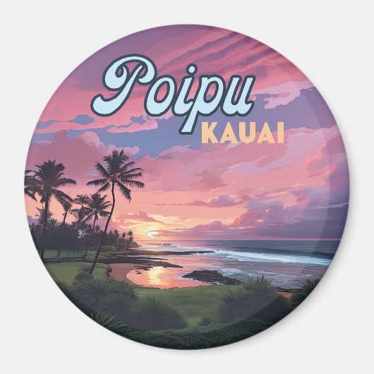 Poipu Kauai Hawaii Beach Palmbomen Retro Magneet (Voorkant)