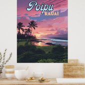 Poipu Kauai Hawaii Beach Palmbomen Retro Poster (Keuken)