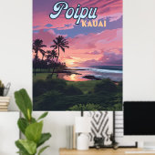 Poipu Kauai Hawaii Beach Palmbomen Retro Poster (Thuiskantoor)