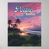 Poipu Kauai Hawaii Beach Palmbomen Retro Poster (Voorkant)