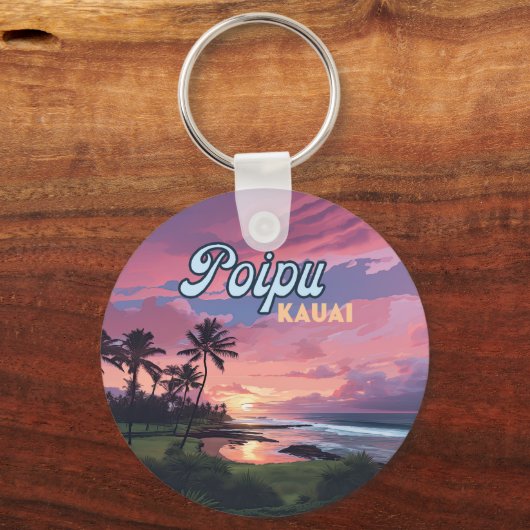 Poipu Kauai Hawaii Beach Palmbomen Retro Sleutelhanger (Achterkant)