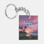 Poipu Kauai Hawaii Beach Palmbomen Retro Sleutelhanger (Voorkant Links)